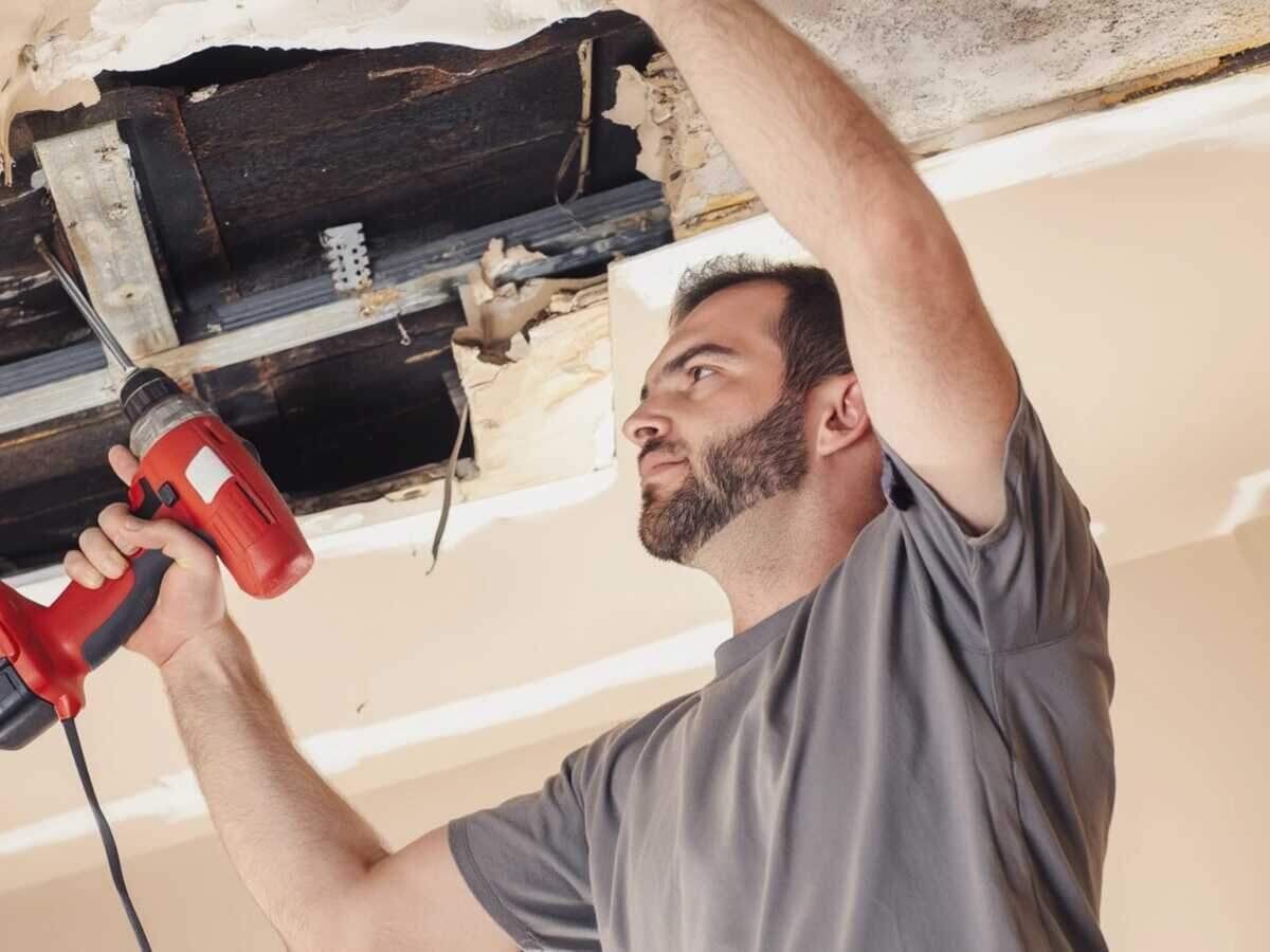 Ceiling water damage repair in an Austin home